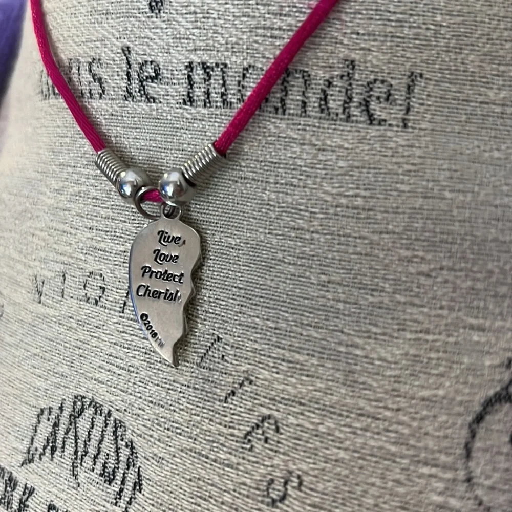 Live Love Protect Cherish half heart friendship necklace pink silver moon stars​ - Picture 5 of 5